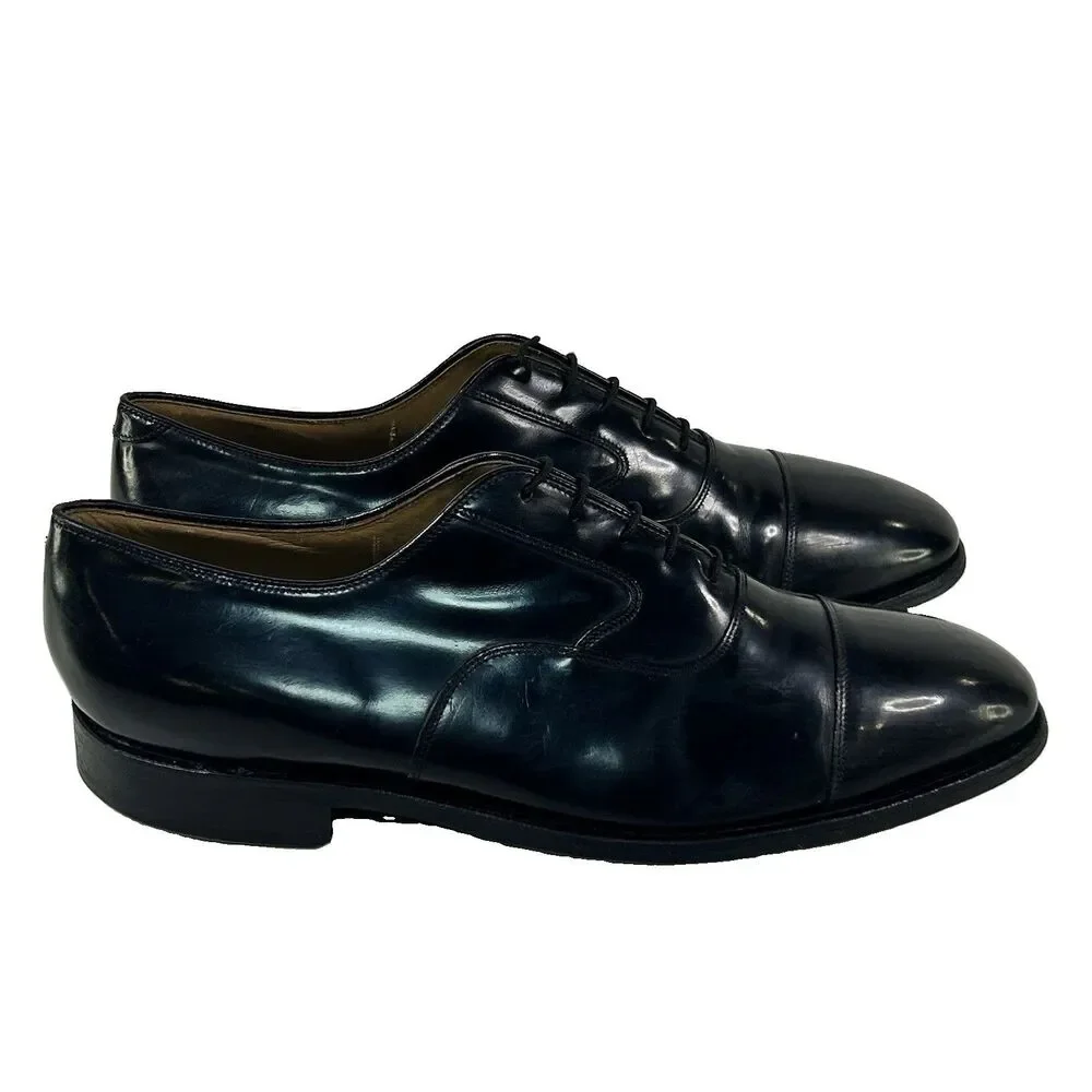 JOHNSTON MURPHY MENS SHOES 12D BLACK CAP TOE OXFORD OPTIMA/MELTON